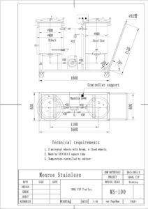 Monroe Stainless 100L CIP trolley drawing