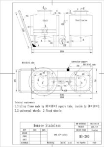 Monroe Stainless 200L CIP trolley drawing